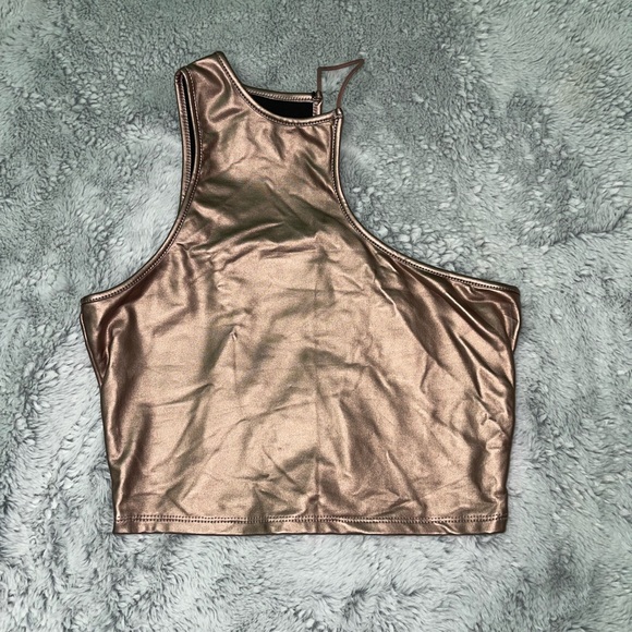 SHEIN BAE Solid Asymmetrical Neck PU Leather Top - Picture 3 of 3